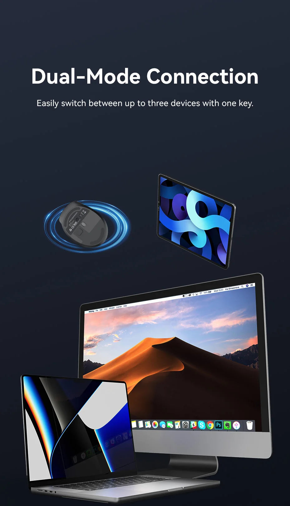 Vention Kabellose Bluetooth 5.1 Maus USB 2.4G Dual-Mode Ergonomische 4000 DPI Stille 6-Tasten-Maus für MacBook Tablet Laptop PC Mäuse