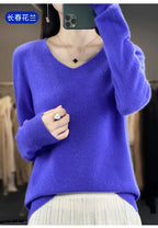 Damen 100% Merinowolle Pullover V-Ausschnitt Basic Pulli Herbst Winter Kaschmir Kleidung Langarm Weiche Strickware Oberteile Unifarben