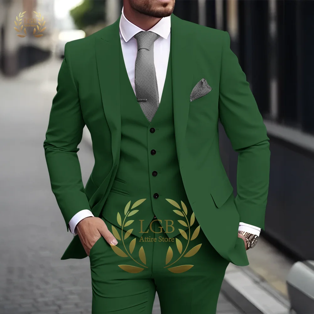 Herren Khaki 3-teiliger Anzug Klassischer spitzer Revers Business Formal Hochzeit Bräutigam Slim Fit Eleganter Gentleman-Stil Mode Blazer