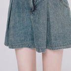 Koreanische Lässige High Waist Plissierte Denim Shorts Für Frauen Frühling Sommer Baggy Jeans Shorts Y2k A-Linien Weite Beine Jeans