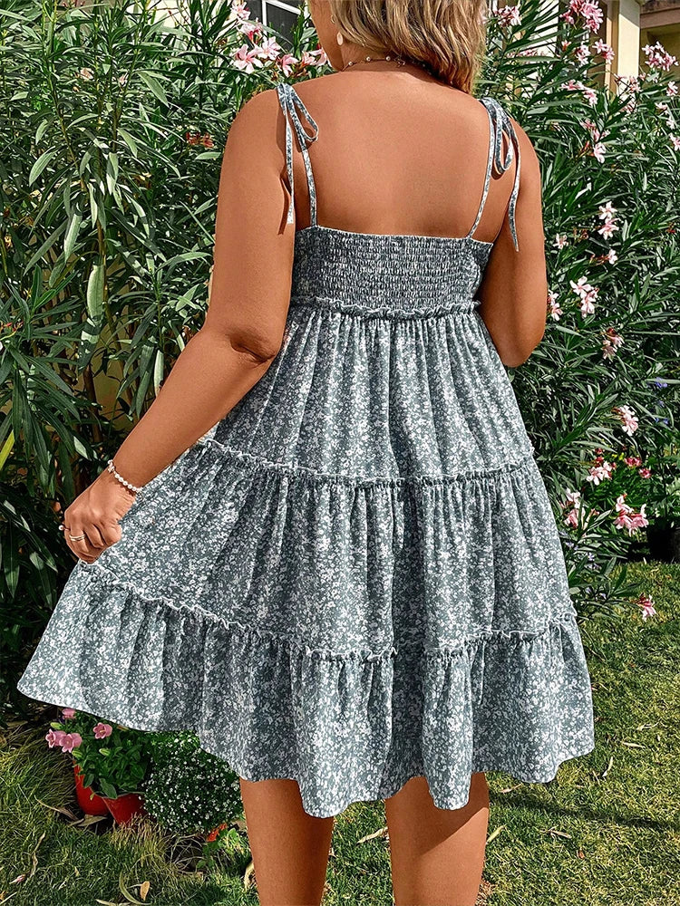 Damen Übergrößen Mini Blumenkleider Halb Bodycon Kurzarm Sommer Trägerkleid Bequem Lässig Beste Wahl für den Sommer