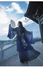 Originelles Chinesisches Blumenwolken Hanfu Kleid Herren Damen Traditionelles Weijin-Perioden Farbverlauf Kostüm Nischen Fee Cosplay Kleidung