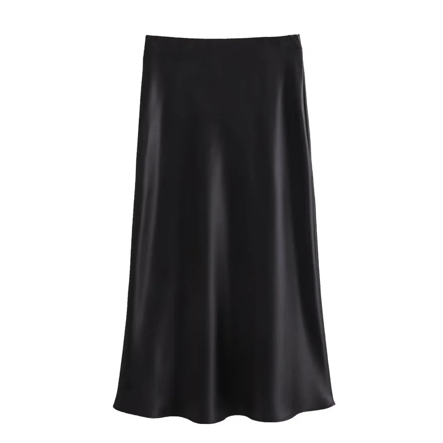 ETJ 2025 Damen Frühling neue elegante Mode All-in-One Stretch High-Waist A-Linie Seidensatin Rock in mehreren Farboptionen