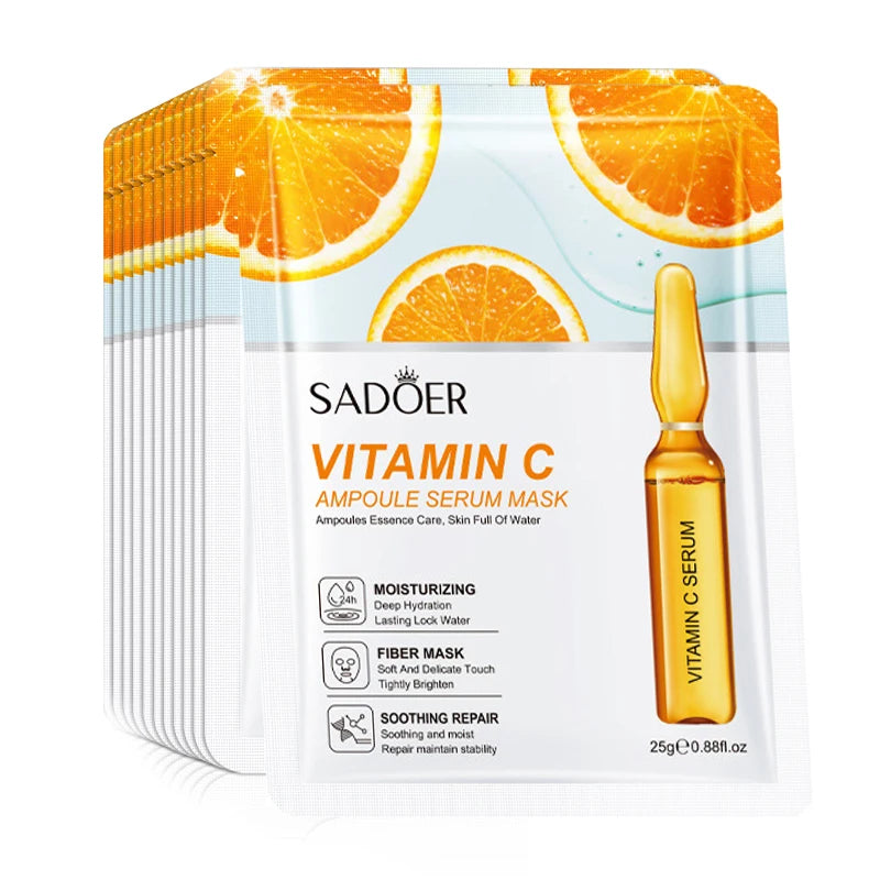 10 St. SADOER 24K Gold Vitamin C Hyaluronsäure Gesichtsmaske Feuchtigkeitsspendend Straffend Hydrierend Gesichtsmasken Hautpflegeprodukte