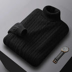 Herbst Neues Herren Rollkragenpullover Jacquard-Strickpullover Einfarbig Freizeit Wärme Hochelastisch Vielseitiger Herren-Pullover