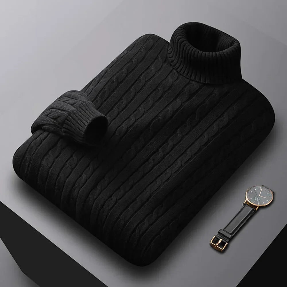 Herbst Neues Herren Rollkragenpullover Jacquard-Strickpullover Einfarbig Freizeit Wärme Hochelastisch Vielseitiger Herren-Pullover