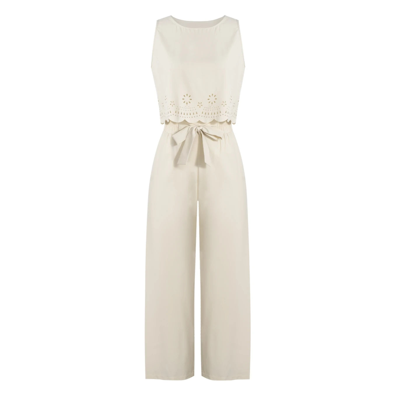 Damen beiges 2-teiliges Set ärmelloses Crop-Top und weite Hose Frühling Sommer Freizeit Pendler Urlaubsoutfit