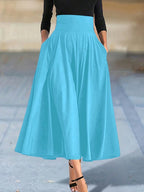 Neu eingetroffen: Kleider, einfarbige A-Linien-Röcke für Damen, Bekleidung, langer Rock mit hoher elastischer Taille für Damen mit Schleife, elegante Damenröcke