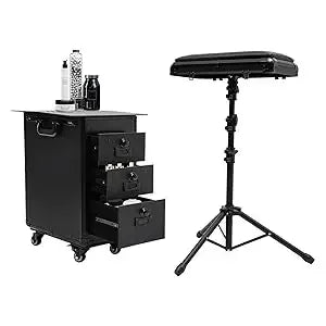 Rollender Make-up-Trolley mit Tattoo-Armlehnenständer, Beauty-Trolley mit 3 Schubladen, 4 Universalrädern und Zahlenschloss