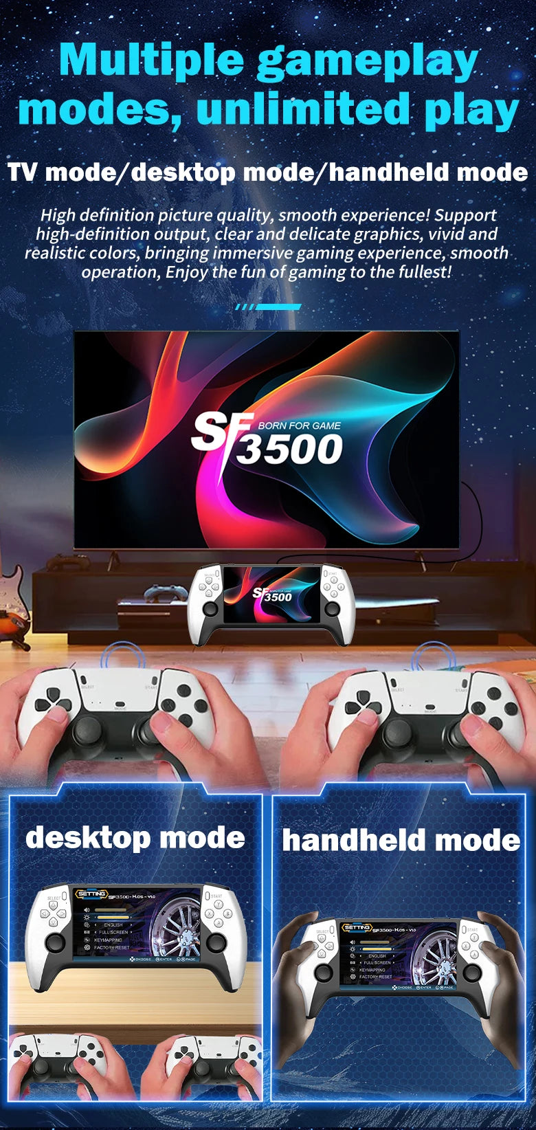 SF3500 Retro Handheld Videospielkonsole Linux System 5,0 Zoll 854*480 IPS Bildschirm 3000mAh Tragbarer Pocket Video Player Spiele
