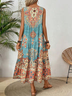 Summer print crew-neck sleeveless dress for women  suitable for casual or beach wear for holiday and long holiday
