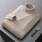 Herbst Neues Herren Rollkragenpullover Jacquard-Strickpullover Einfarbig Freizeit Wärme Hochelastisch Vielseitiger Herren-Pullover