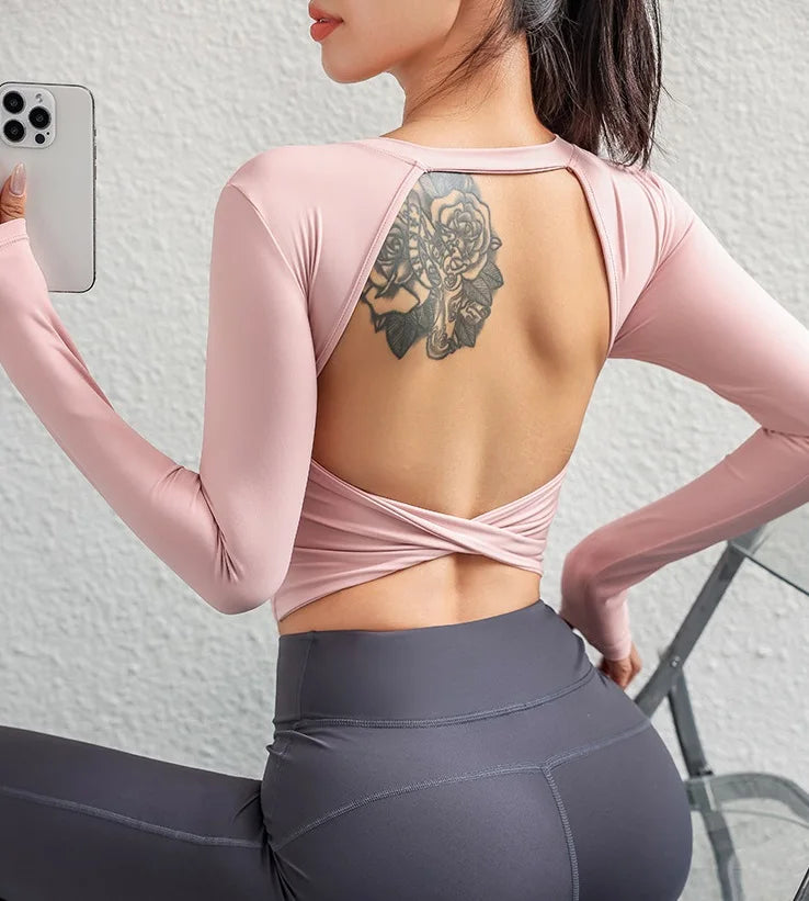 Cloud Hide Black Beauty Back Yoga Shirts Damen Langarmbluse Übergröße Sport Gym Fitness Top Laufshirt Workout Shirt