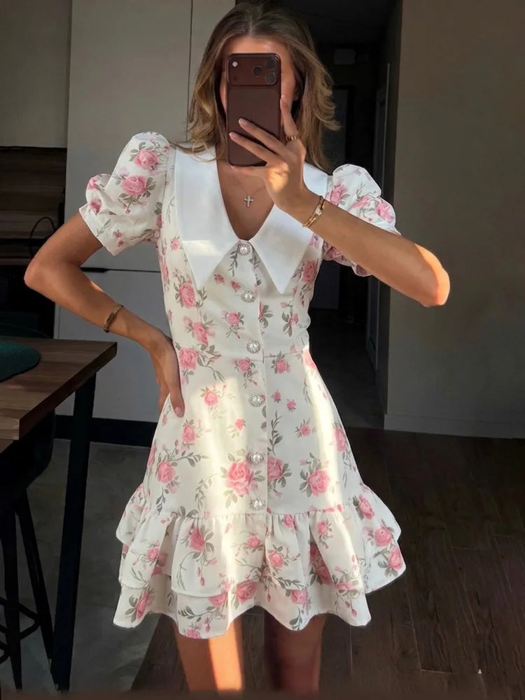 Tossy Bedrucktes Revers Mode Minikleid Damen Kurzarm Patchwork Kontrast Elegantes Sommerkleid 2025 Damen Bodycon Kleid Hauptbild
