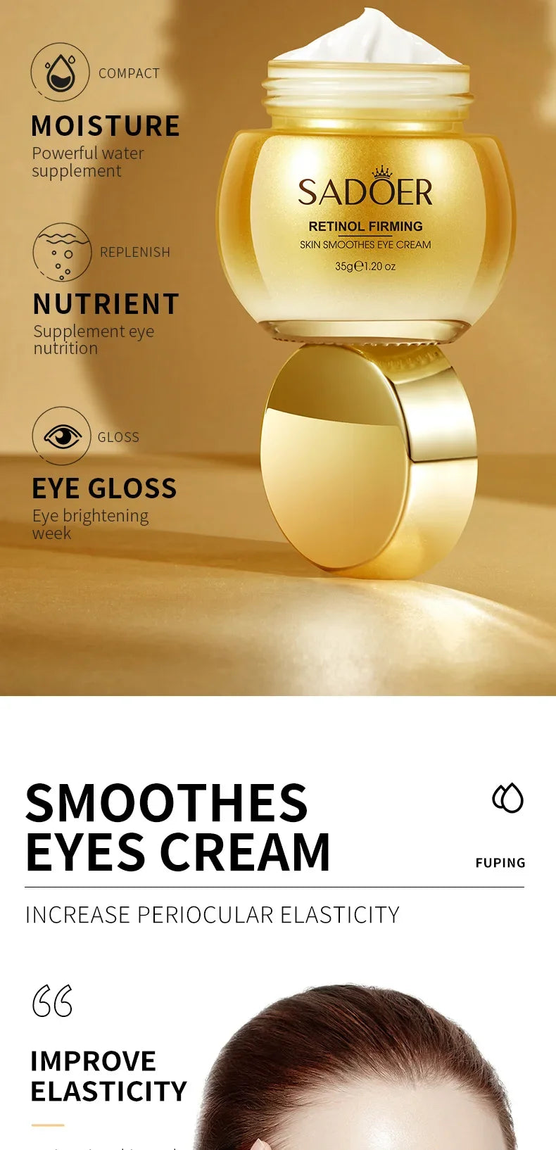 SADOER Retinol-Augencreme reduziert Augenringe und Falten, spendet Feuchtigkeit und strafft die Augenpartie, koreanisches Augenpflegeprodukt