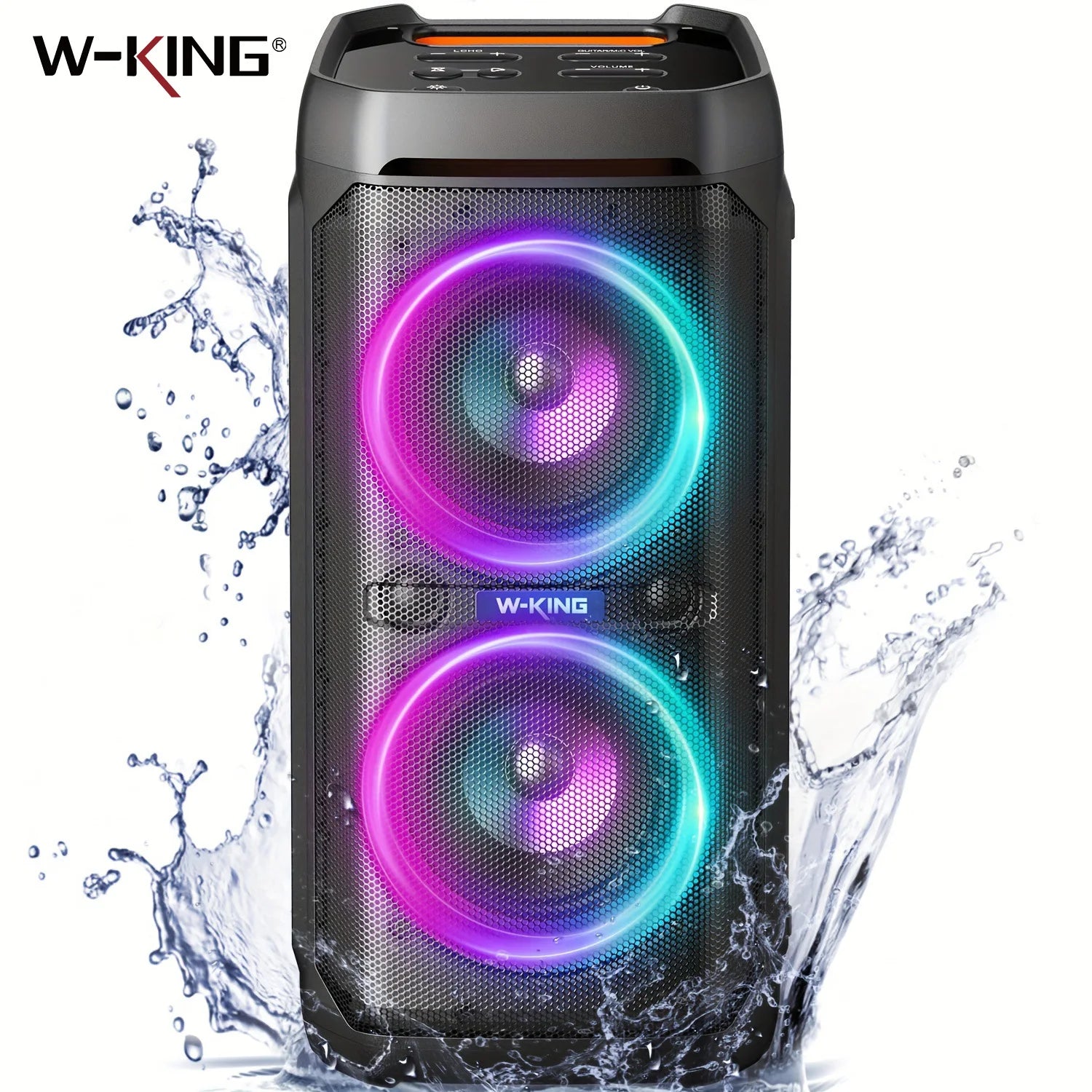 W-KING 100W RMS Bluetooth Lautsprecher, IPX6 Wasserdicht, V5.3 Tragbare Party Boombox Kabellos Tiefer Bass/115dB Lauter Massiver Klang