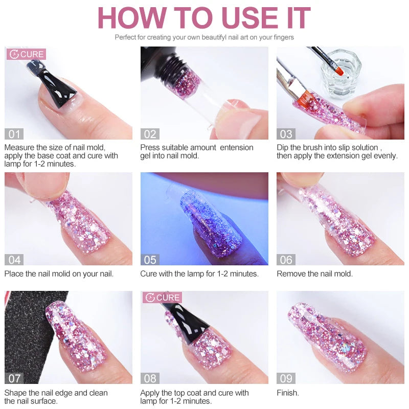 Poly Nail Gel Komplettset mit 6W LED-Lampe Nagelset für Anfänger Nagelspitzen Kunst 3D-Design Dekoration Verlängerung Maniküre Werkzeugset