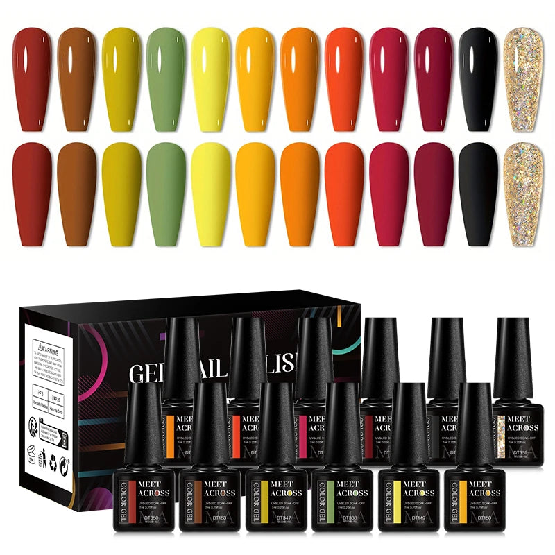 MEET ACROSS 12tlg/Set 7ml Macaron Gel Nagellack mit Box Semi-permanenter UV-Gel Soak Off Nail Art Kit Nagellack für Maniküre