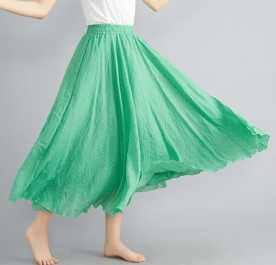 Neue 2020 Damen Leinen Baumwolle Lange Röcke Elastische Taille Plissierte Maxi Röcke Strand Boho Vintage Sommer Röcke Faldas Saia