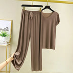 Zweiteiliges Set Damen Oberteil und Hose Sommer 2-teilige Sets Damen Outfits Urlaub 2026 neue Kollektion weite Hose elegant lässig