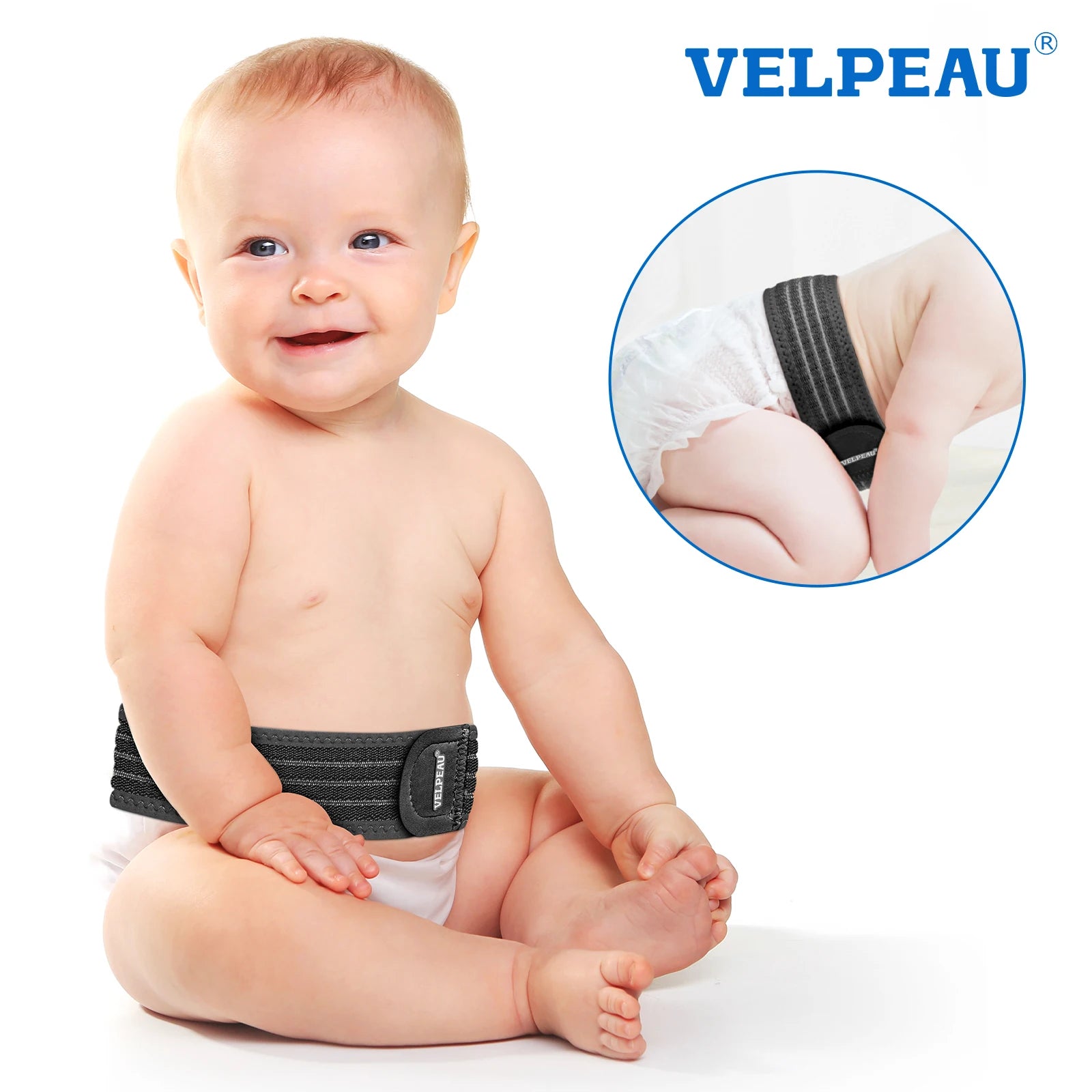 VELPEAU Baby Nabelbruchgürtel mit 3 Kompressionspolstern, Nabelbruchband Bauchgurt für Säuglinge Neugeborene