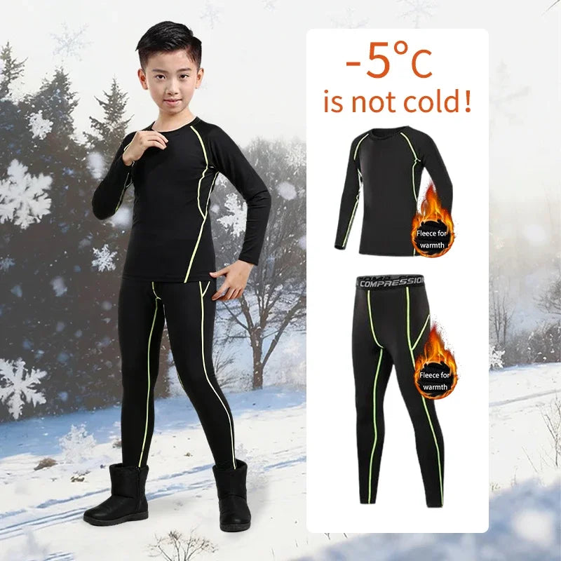 Children's ski quick-dry winter training clothes, lined warm underwear, boys' football tight-fitting base sportswear
