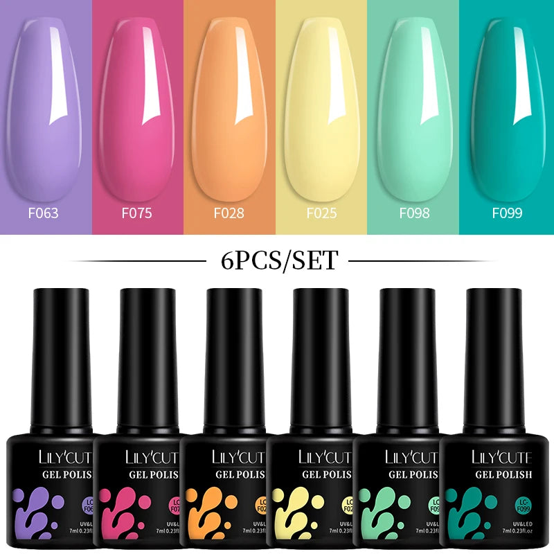 LILYCUTE 7ML 6PCS Neon Gel Nagellack Set fluoreszierend Farbwechsel Semi Permanent Soak Off Maniküre-Kit Nail Art Gel
