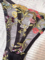 Yimunancy Blumenstickerei Dessous-Set Damen transparentes 2-teiliges Boho-BH + Höschen Unterwäsche-Set Intimates