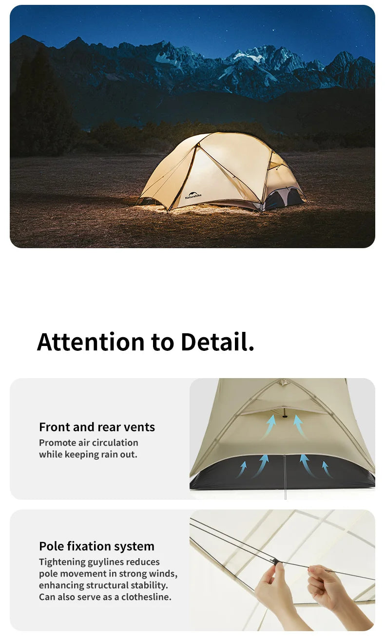 Naturehike Mongar UL 2 Zelt 2 Personen Trekkingzelt 20D Ultraleichtes Reisezelt Wasserdichtes Wanderzelt Überlebenszelt Outdoor Camping Zelt