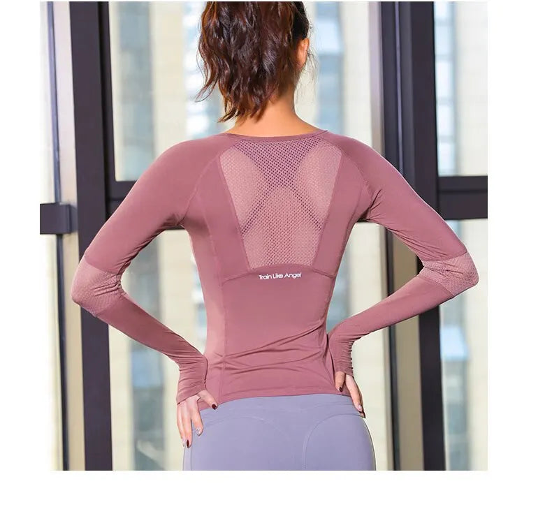Damen-Sportbekleidung für Fitness, Laufen, Joggen, nahtloses Langarm-Sportshirt für Damen, Yoga-Top, weibliche Workout-Oberteile, T-Shirt