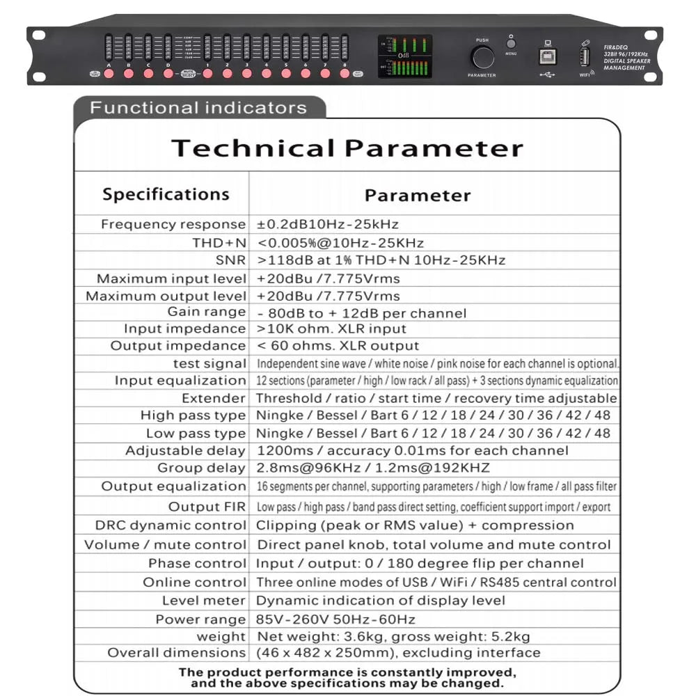 DP48X Professioneller Digital-Audioprozessor 4 Eingänge 8 Ausgänge Drive Rack Prozessor mit RIR DEQ 192KHZ Lautsprechermanagementsystem