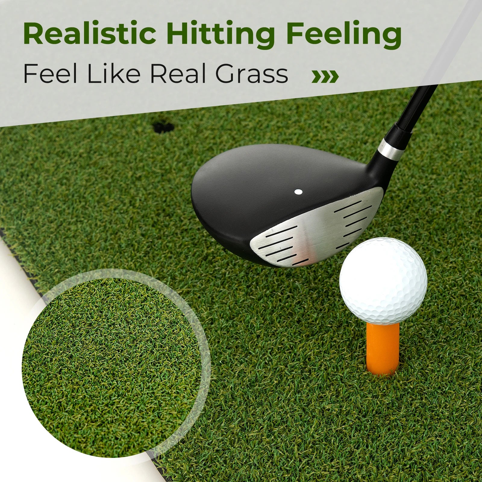 Golf-Schlagmatte, 1,5 m x 0,9 m Kunstrasen Golf-Übungsmatte mit 2 Golf-Gummi-Tees und 2 Ausrichthilfen, tragbar für Golf