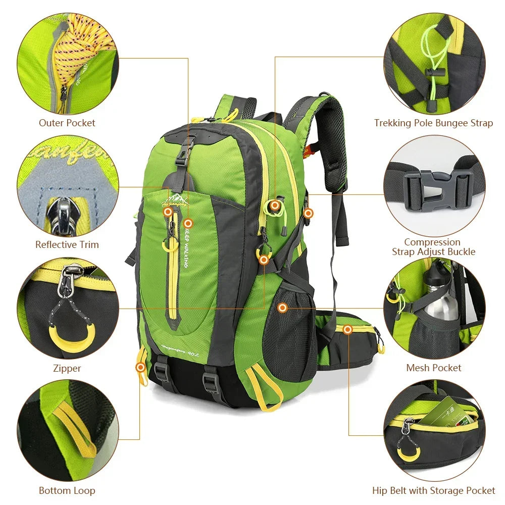40L Wasserabweisender Reise-Rucksack Camping Wander Laptop Daypack Trekking Klettern Rucksäcke für Herren Damen Wanderausrüstung