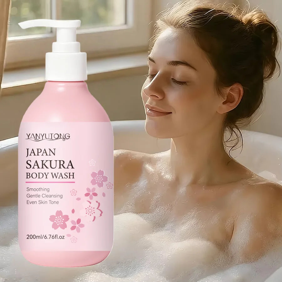 Sakura Duschgel Lang anhaltende Feuchtigkeit Glatt Langanhaltender Duft Sanfter Schaum Körperreinigung Badeprodukt 200ml