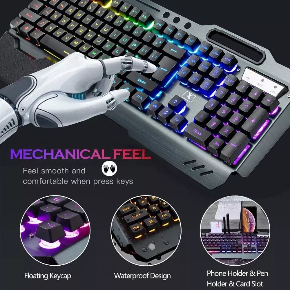Wireless gaming Keyboard and Mouse Set Rainbow/RGB Backlit Rechargeable Keyboard and 7 Color Gaming Mute Mouse with Pad Secondary image