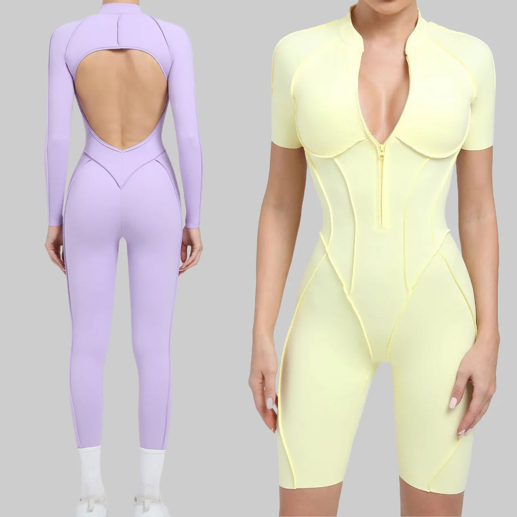 Women's Yoga Jumpsuit Hip Lift Sports Fitness Removable Padding Backless Zipper Leggings One-Piece Running Workout Gym Jumpsuit