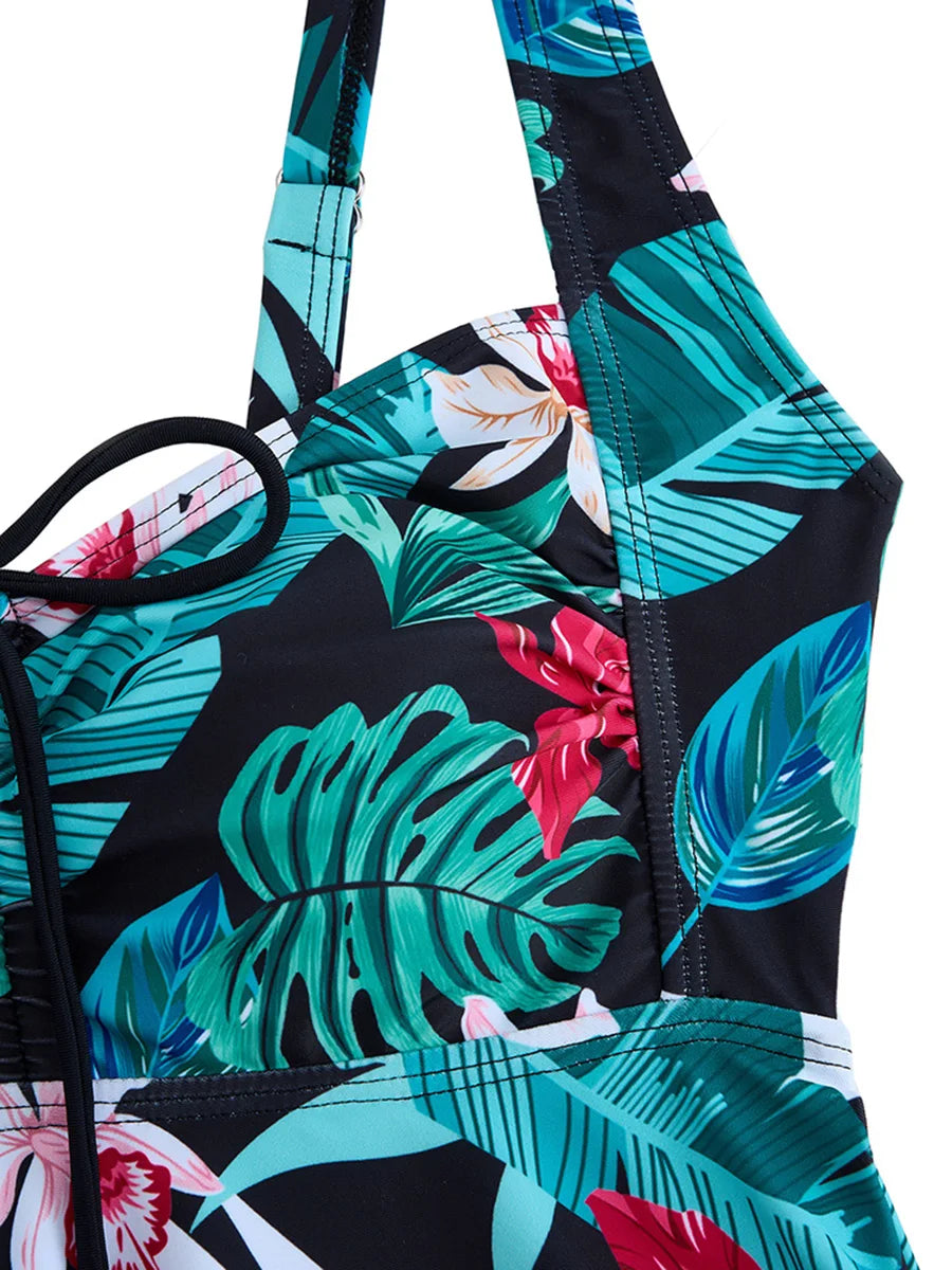 2026 Tankini-Set Geblümte Bademode Damen Zweiteiliger Badeanzug Damen Strandkleid Badegäste Baden Schwimmen Badeanzug Strandbekleidung XXL