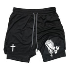 Herren-2-in-1-Lauf-Workout-Shorts mit Druck, Christian Gym Athletic Performance Shorts mit Handytasche und Handtuchschlaufe, Activewear