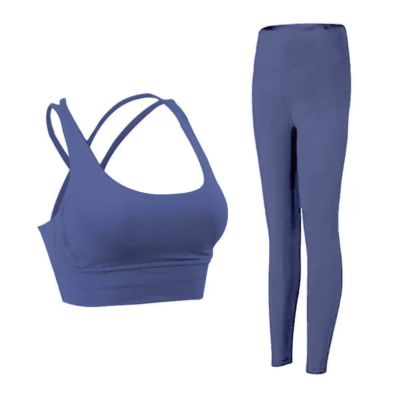 2-teiliger Yoga-Anzug für Damen Trainingsanzug Sportkleidung Pilates Fitness-Anzug Gym Workout Push-up Kleidung Sport-BH Leggings-Anzug