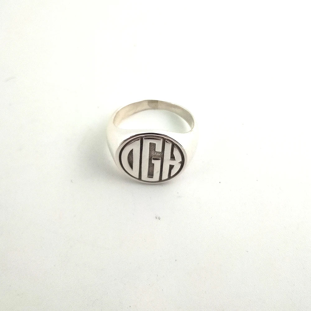 Personalisierter gravierter 17 mm runder Siegelring, gravierte Buchstaben, Logo-Ringe, modischer Kupfer-Schmuck für Herren