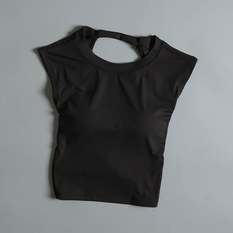 Sexy rückenfreie Sportweste Damen mit fixiertem Brustpolster Eng anliegend Schnell trocknend Schmale Passform Yoga Top Atmungsaktives Fitness-Shirt