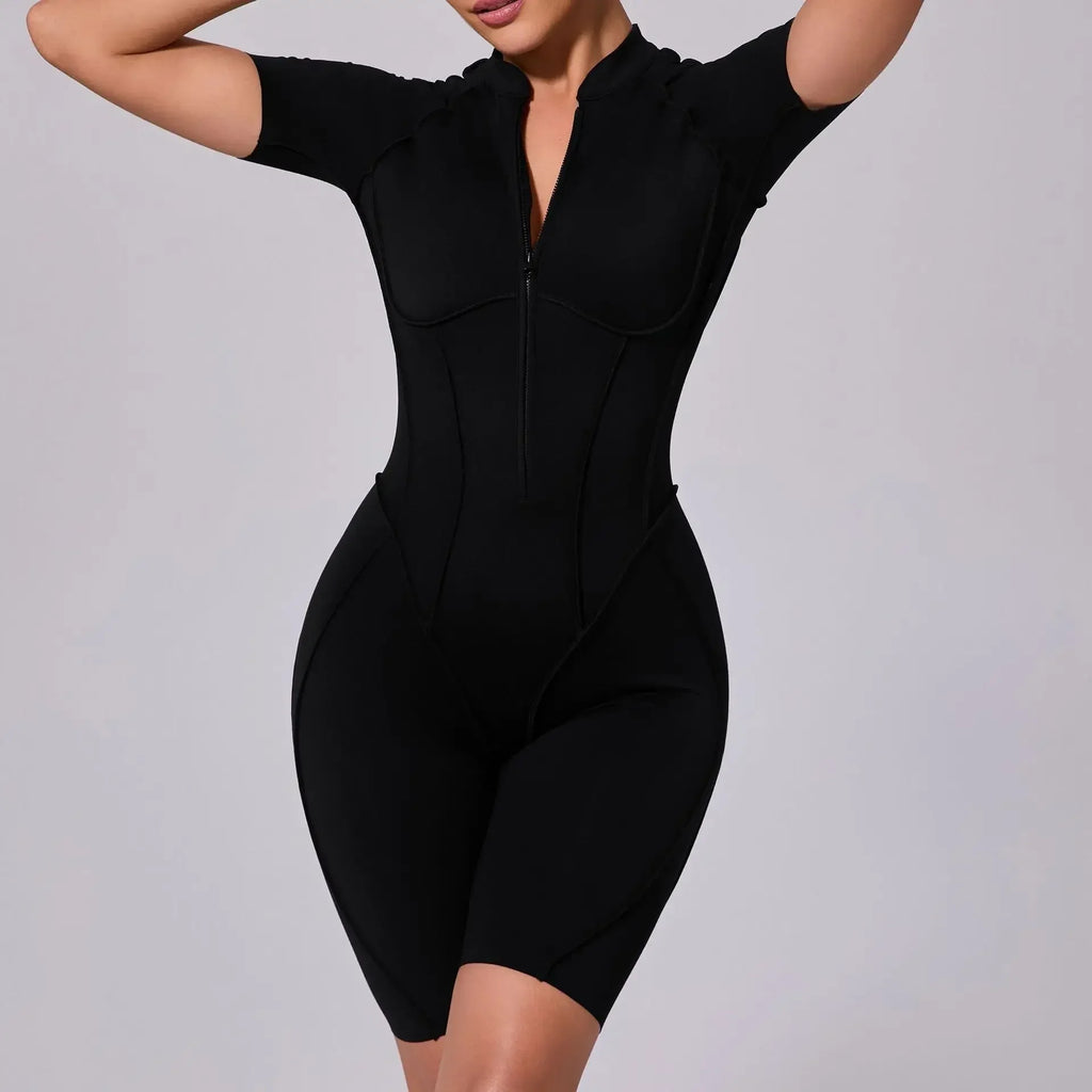 Damen-Trainingsanzug Fitness-Workout Sportkleidung Outfit Reißverschluss-Jumpsuit Yoga Fitness Overall Set Offene Rücken Bodysuits Anzug für Damen