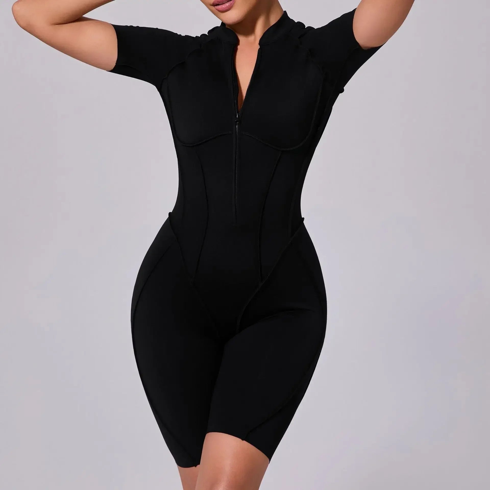 Damen-Trainingsanzug Fitness-Workout Sportkleidung Outfit Reißverschluss-Jumpsuit Yoga Fitness Overall Set Offene Rücken Bodysuits Anzug für Damen