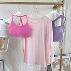 Damen Yoga Shirts Sportoberteile Langarm O-Ausschnitt Atmungsaktives Laufshirt Lockere Fitnesskleidung Gym Sportbekleidung Pilates T-Shirts