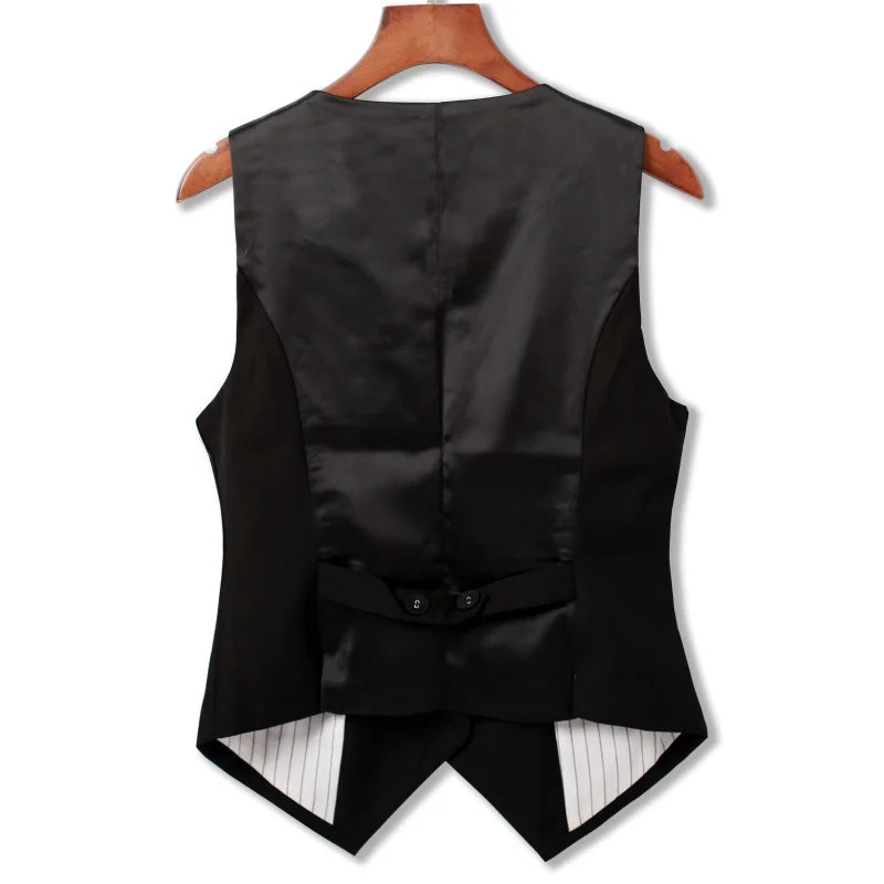 #0709 Frühling Herbst Anzugweste Damen Ärmellose Jacke Kurze Büroweste Mantel Schlanke Einreihige Weste Weiblich Schwarz