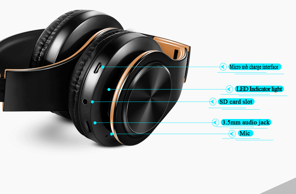 HIFI Stereo Kopfhörer Bluetooth Headset Musikkopfhörer FM und Unterstützung SD-Karte mit Mikrofon für Mobile Xiaomi Iphone Samsung Tablet