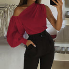 Sexy schulterfreie Damenhemden Sommer Laternenärmel Bluse Casual Loose Solid Tops Lady Elegante Blusen Femme Streetwear Hemd