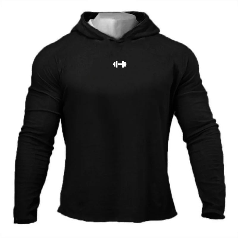 Gym Running Sport T-Shirts Herren Baumwolle Langarm Kapuzenpullover Kleidung Fitness Bodybuilding Muscle Hoodies Workout Jogging Shirts