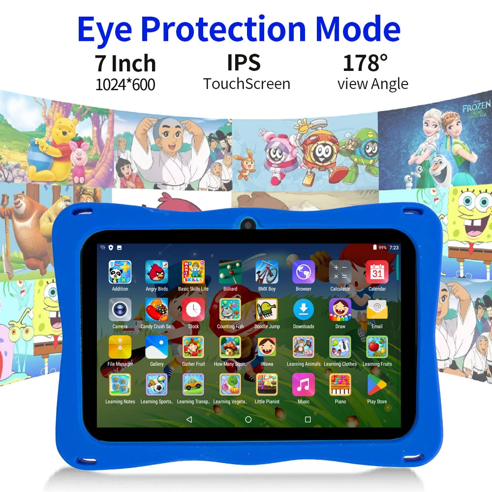 BDF Tablet für Kinder 7 Zoll Android 11 System 32 GB WiFi Bluetooth Dual-Kamera Bildungssoftware installiert mit Schutzhülle
