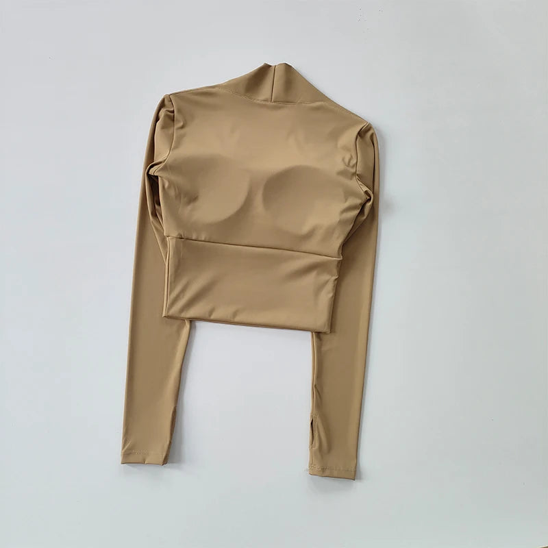 Fitness Brustkissen Sport Top Damen Langarmshirts Pra Speed Up Kurz Elegant Tanz Yoga Kleidung Kleiner Bund Gym